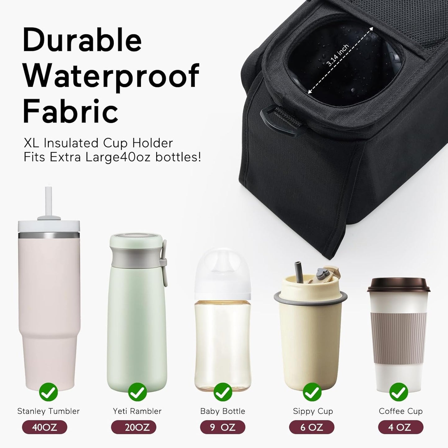 Momcozy Universal Stroller Organizer - Insulated Cup Holder & Detachable Phone Bag | Fits Most Strollers