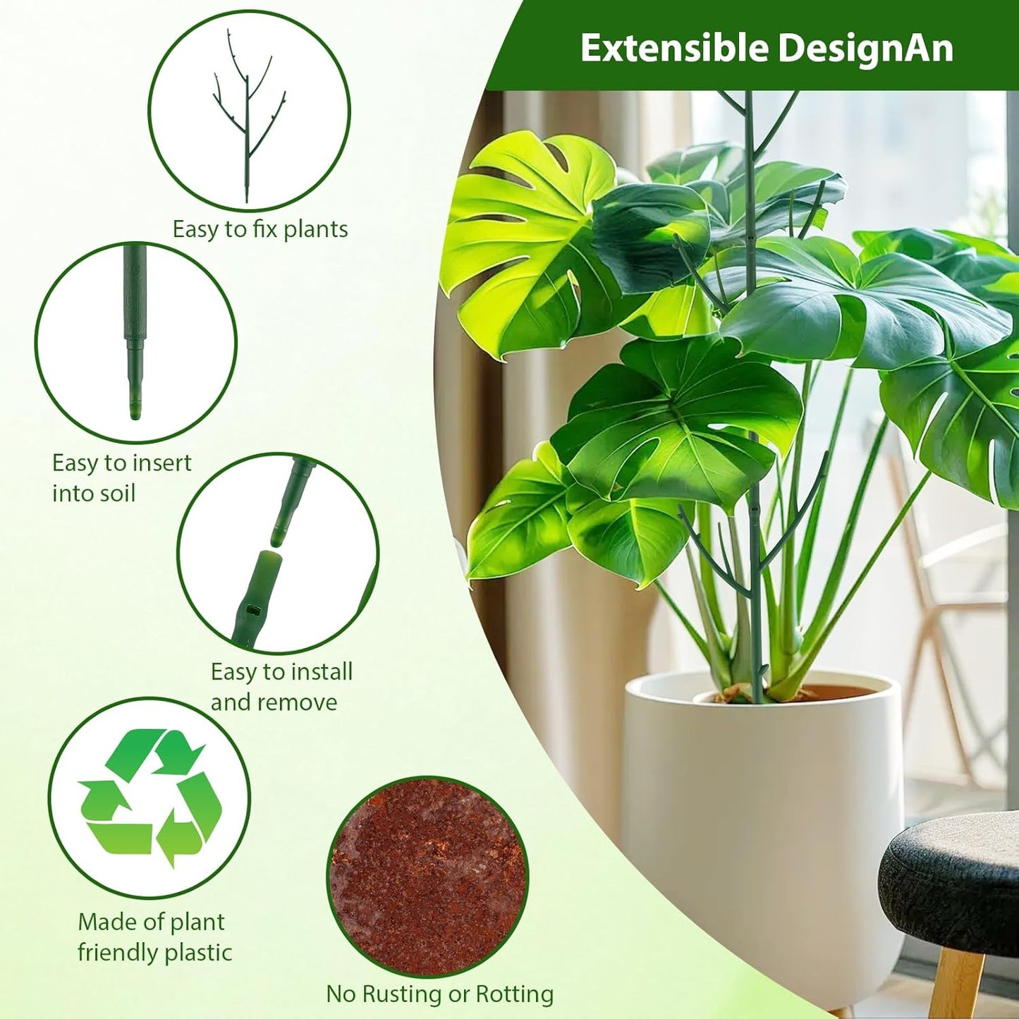 PERSZEN 15 Pack Plant Support Stakes - Stackable Trellis for Indoor/Outdoor Climbing Plants