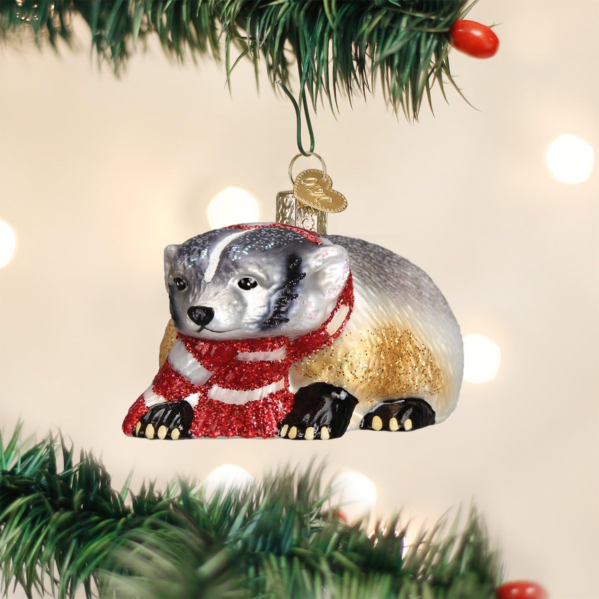 Handcrafted Badger Glass Blown Ornament - Unique Christmas Tree Decoration