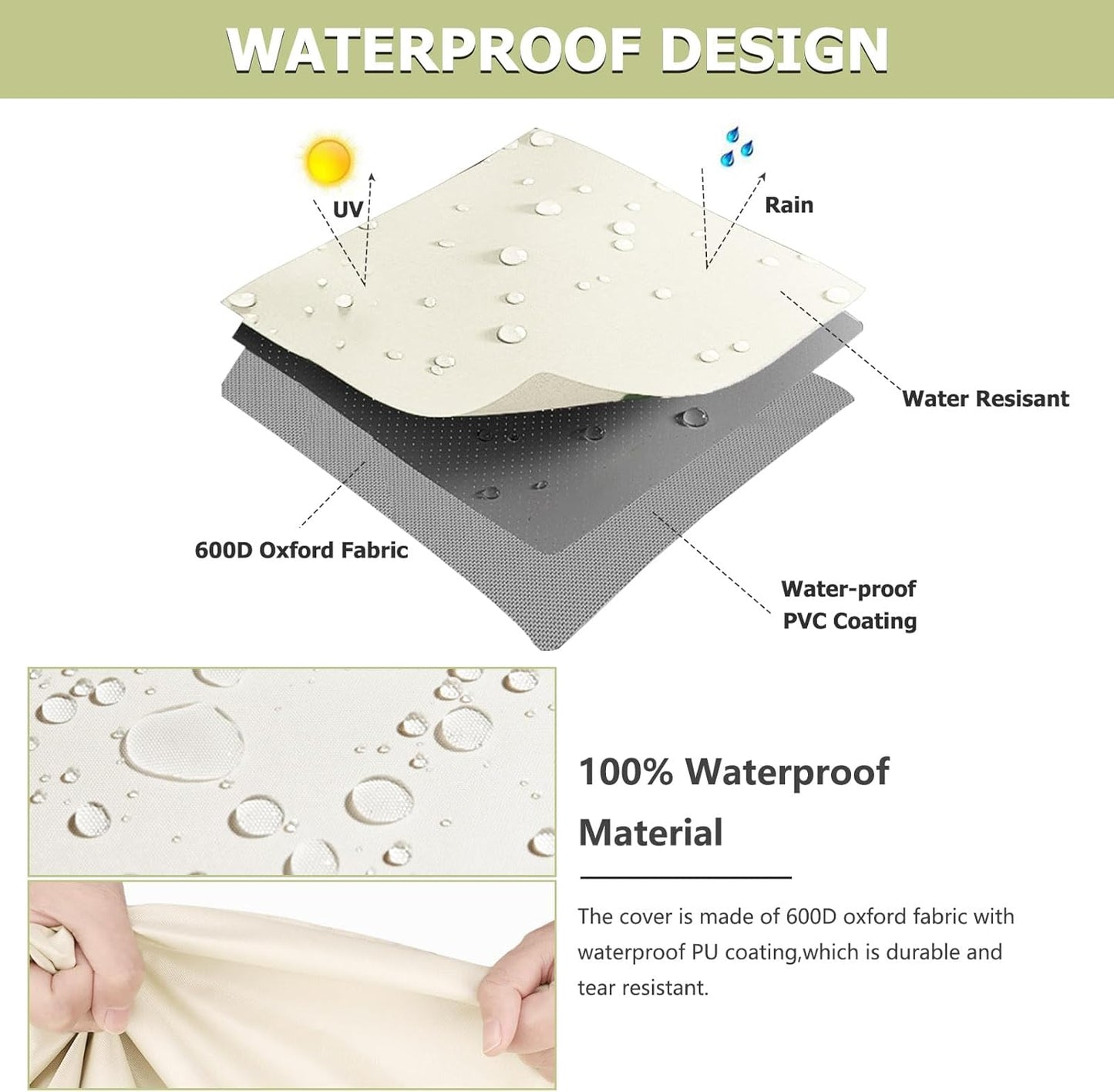 Patio Adirondack Chair Cover - 600D Heavy Duty Waterproof Protection | 32"W x 35"D x 36"H - Beige