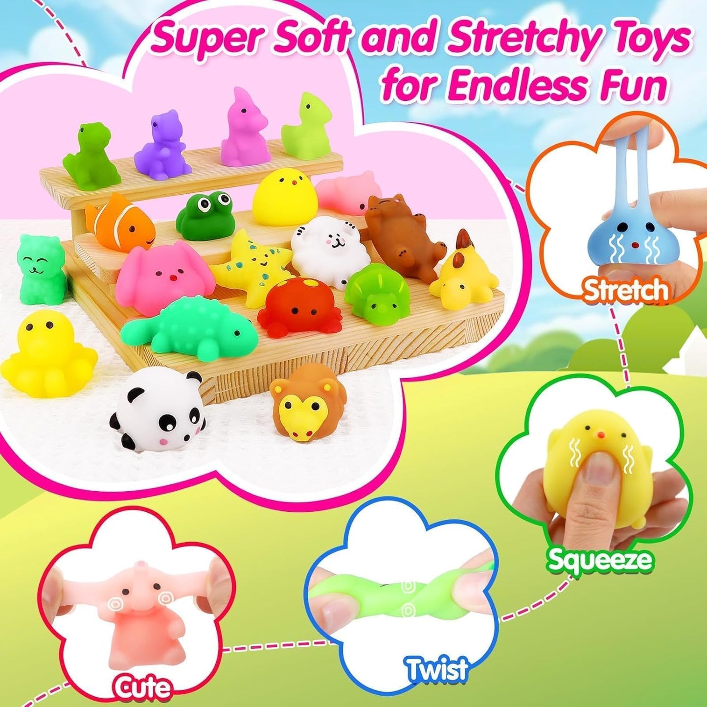 Skiennix 130-Piece Kawaii Squishy Toys Set - Fun Fidget Toys for Classroom Prizes & Birthday Gifts