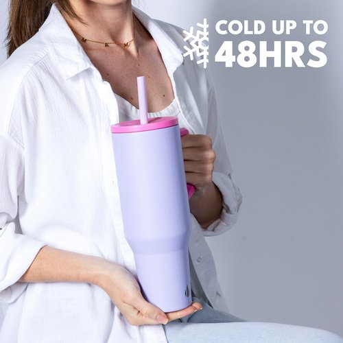 Elemental 40 oz Tumbler with Handle and Straw - Spill Proof Insulated Stainless Steel Commuter for Cold Beverages - Travel Coffee Mug with 2 Straws & Spill Proof Lid - 40oz - Lilac Tie Dye