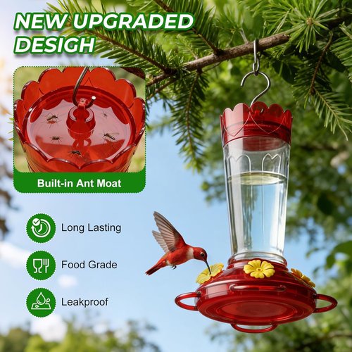 Hummingbird Feeders - 14 Oz Outdoor Set of 2 with 4 Bee Guard Ports & Ant Moat | Perfect Garden Decor