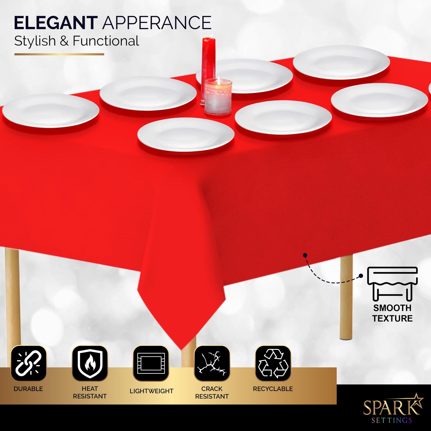 Amcrate Red Plastic Tablecloth Disposable, 6 Pack Premium Tablecloths for Rectangle Tables 54 inch. x 108 inch. Fits Tables Up to 8 Feet, Plastic Table Cloth for Party, Wedding, Holidays