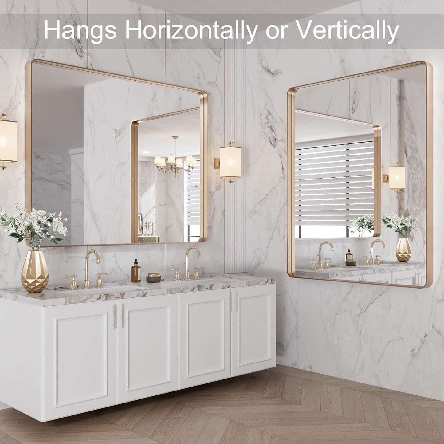 LOAAO Gold Bathroom Mirror - 40" X 32" Rounded Rectangle Design | Anti-Rust Tempered Glass, Wall-Mounted