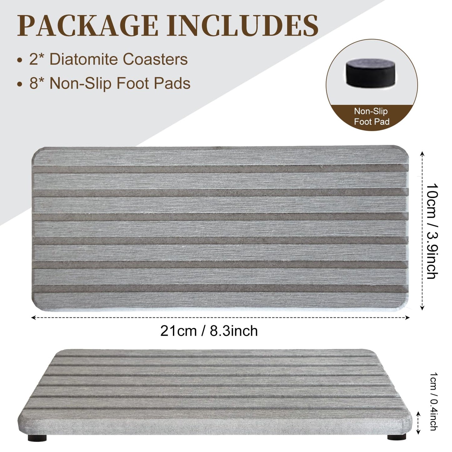 2 PCS Water Absorbent Diatomite Rectangle Coasters with Grooved Design - Thirsty Absorbing Stone Tray for Soaps Dish, Hand Soaps, Plants, Toiletries - Keep Bathroom & Kitchen Counter Tops Dry & Tidy