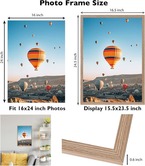 JCJMY 16x24 Picture Frame - Rustic Brown Wall Gallery Frame for Horizontal & Vertical Photos