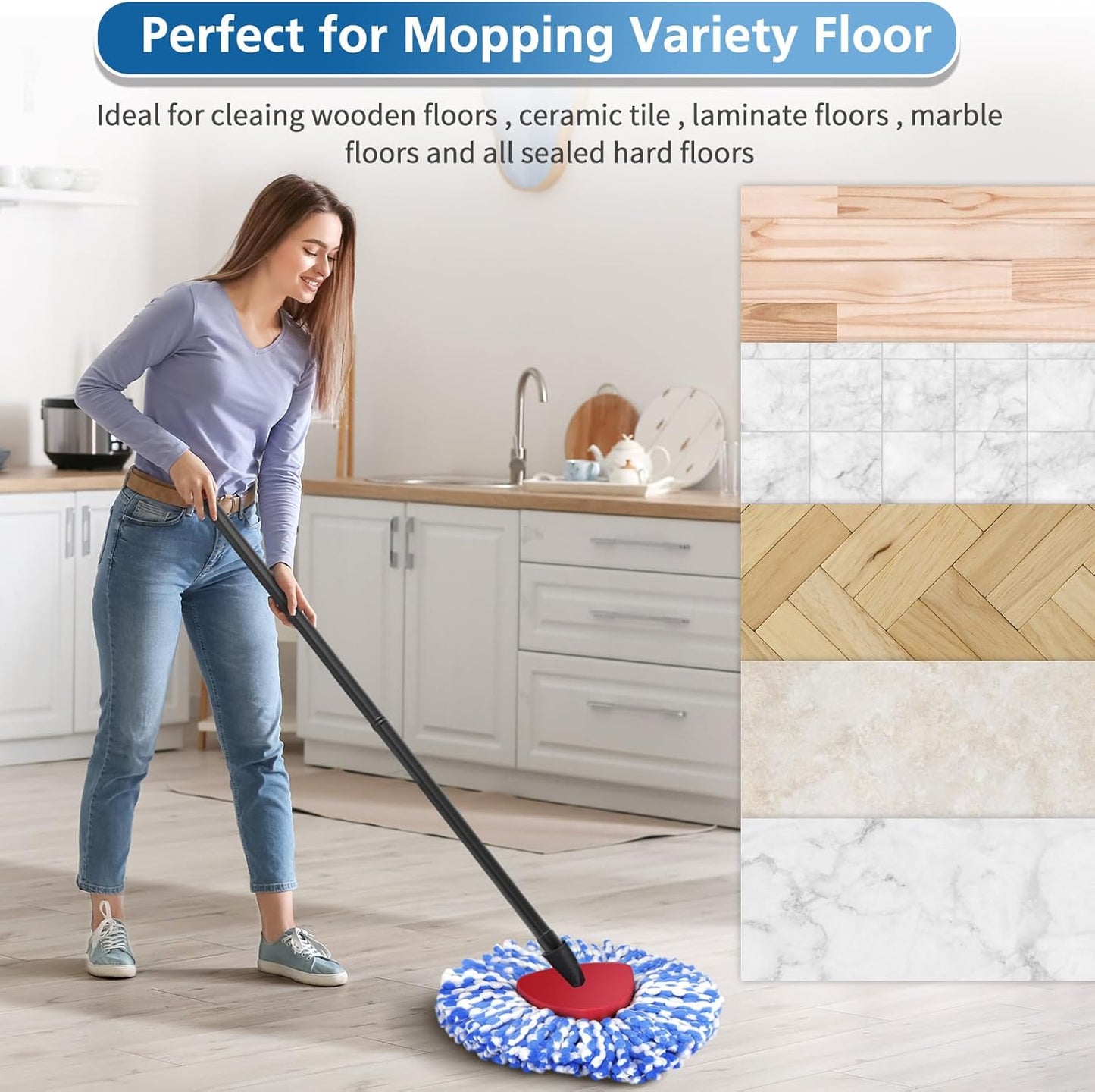 RinseClean Spin Mop Replacement Heads - 8 Pack Blue Microfiber Refills for Efficient Floor Cleaning