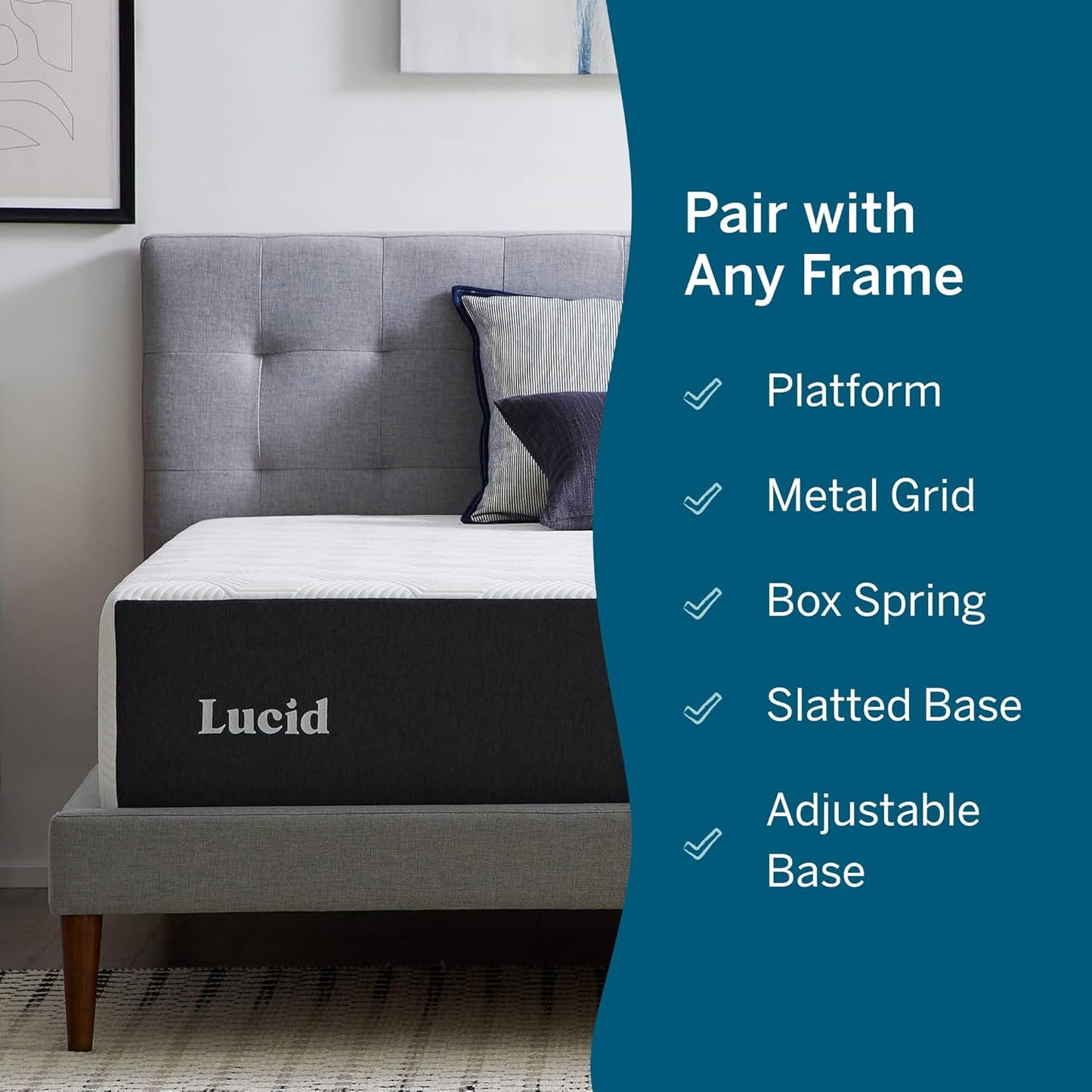 Lucid 14 Inch Memory Foam Mattress - Medium Plush Comfort with Bamboo Charcoal & Cooling Gel - Queen Size