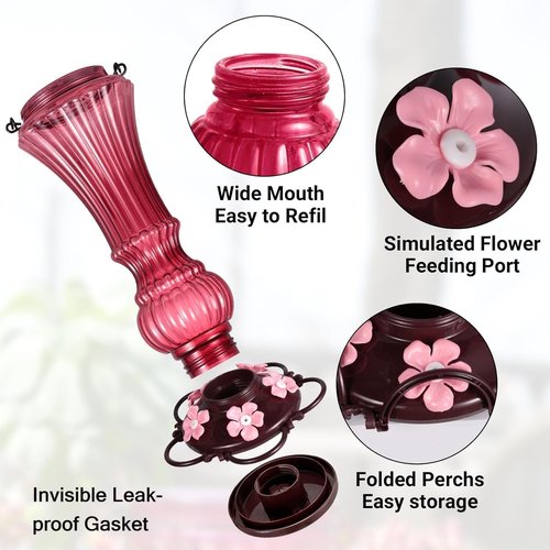 Bereserie Hummingbird Feeder - 2 Pack Outdoor Bee-Proof Design with 5 Flower Ports | 20 oz Capacity