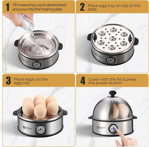 Annie & Mia Design Electric Egg Cooker - Stainless Steel 7-Egg Capacity | Multi-Function Poacher with Auto Shut-Off