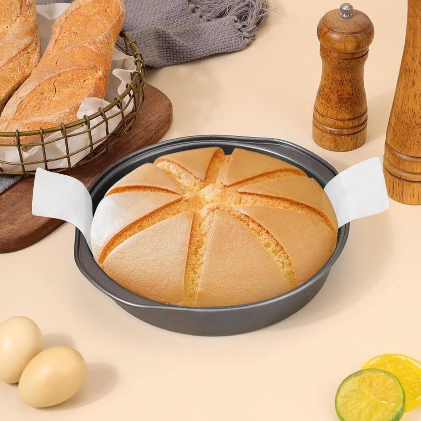 3PCS Skiennix 8-Inch Carbon Steel Round Cake Pans - Non-Stick, Easy Demolding & 100 Parchment Papers