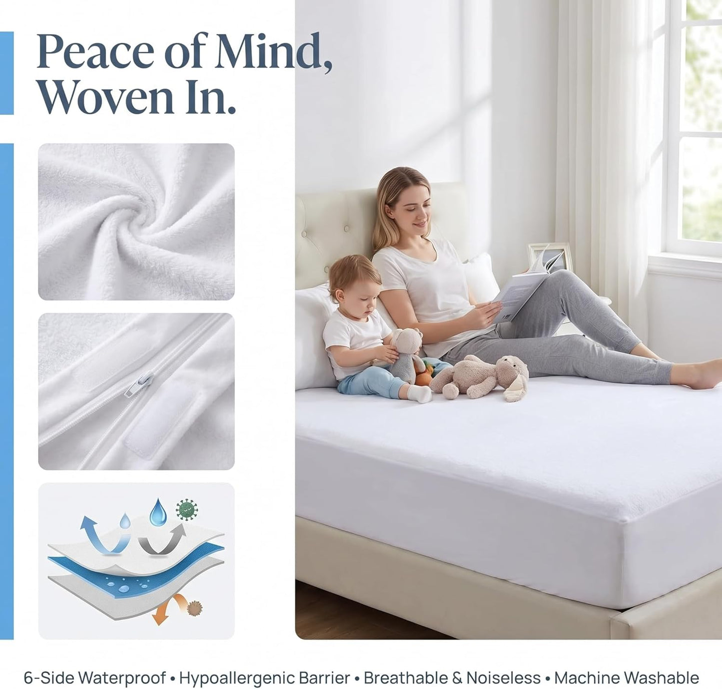 Skiennix Waterproof Mattress Protector - Twin XL, 6-9 Inch, Soft Terry, Hypoallergenic Cover for Dorms