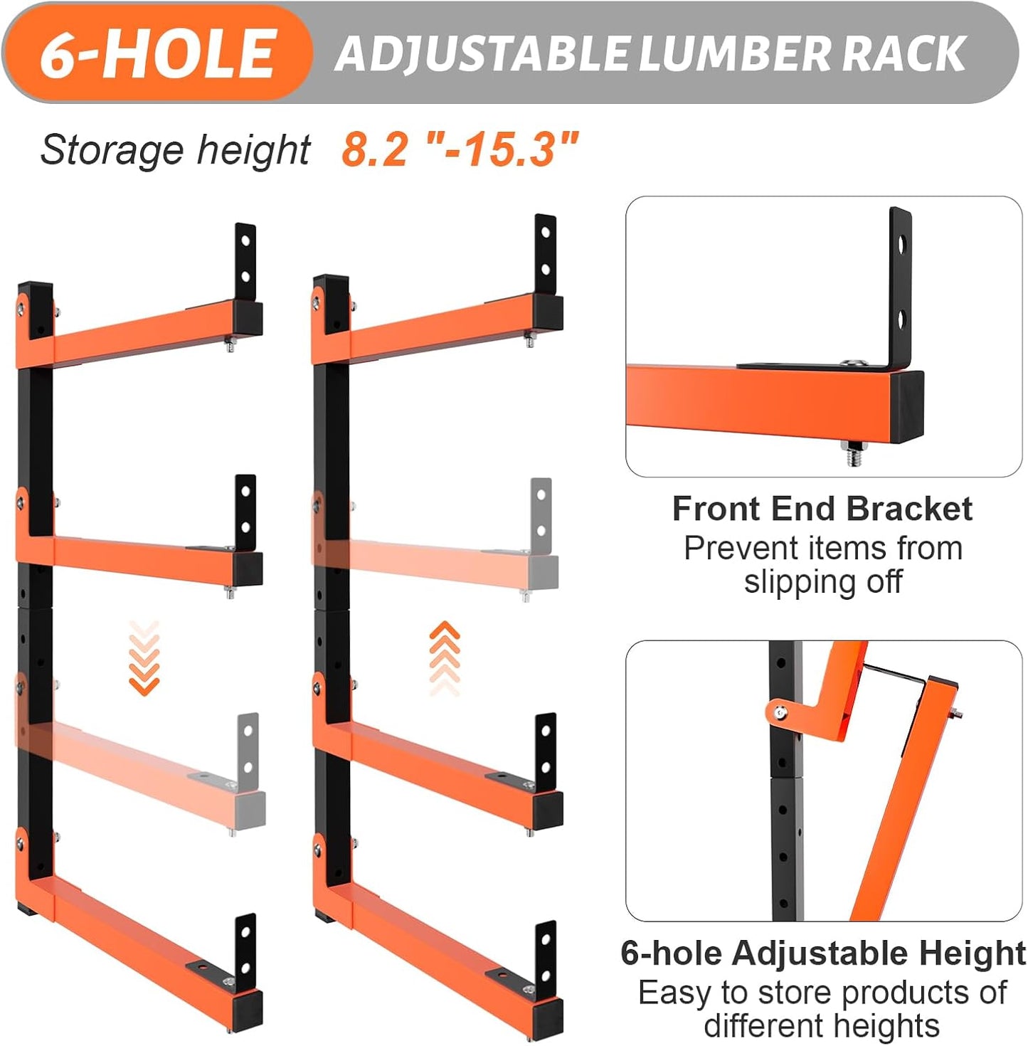 Skiennix 27-Inch Lumber Storage Rack - Adjustable 6-Hole Wall Mount Metal Organizer (4 Pack)