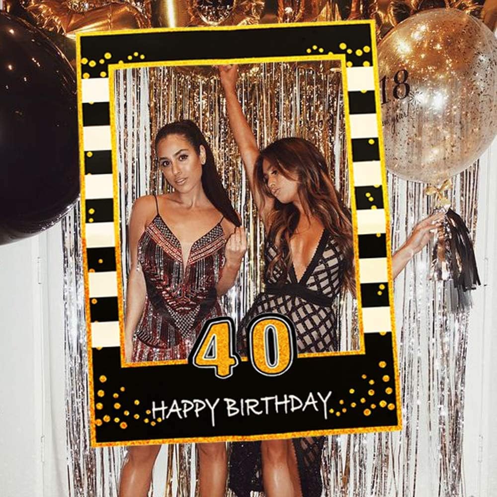 LaVenty Black Gold Glitter 40th Birthday Party Photo Booth Props 40th Birthday Photo Frame Birthday Photo Frame Party Photo Booth Props Birthday Party Decorations Supplies