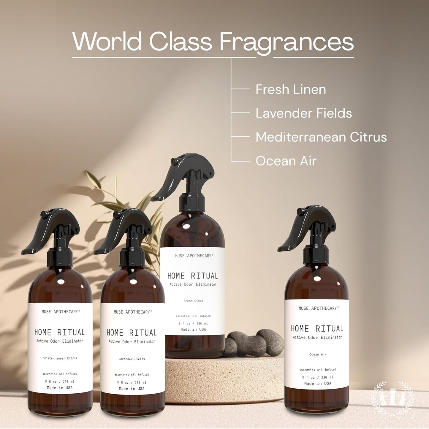 Muse Apothecary Odor Eliminator Spray - Active Furniture & Bathroom Deodorizer - 4oz Mediterranean Citrus Essential Oil