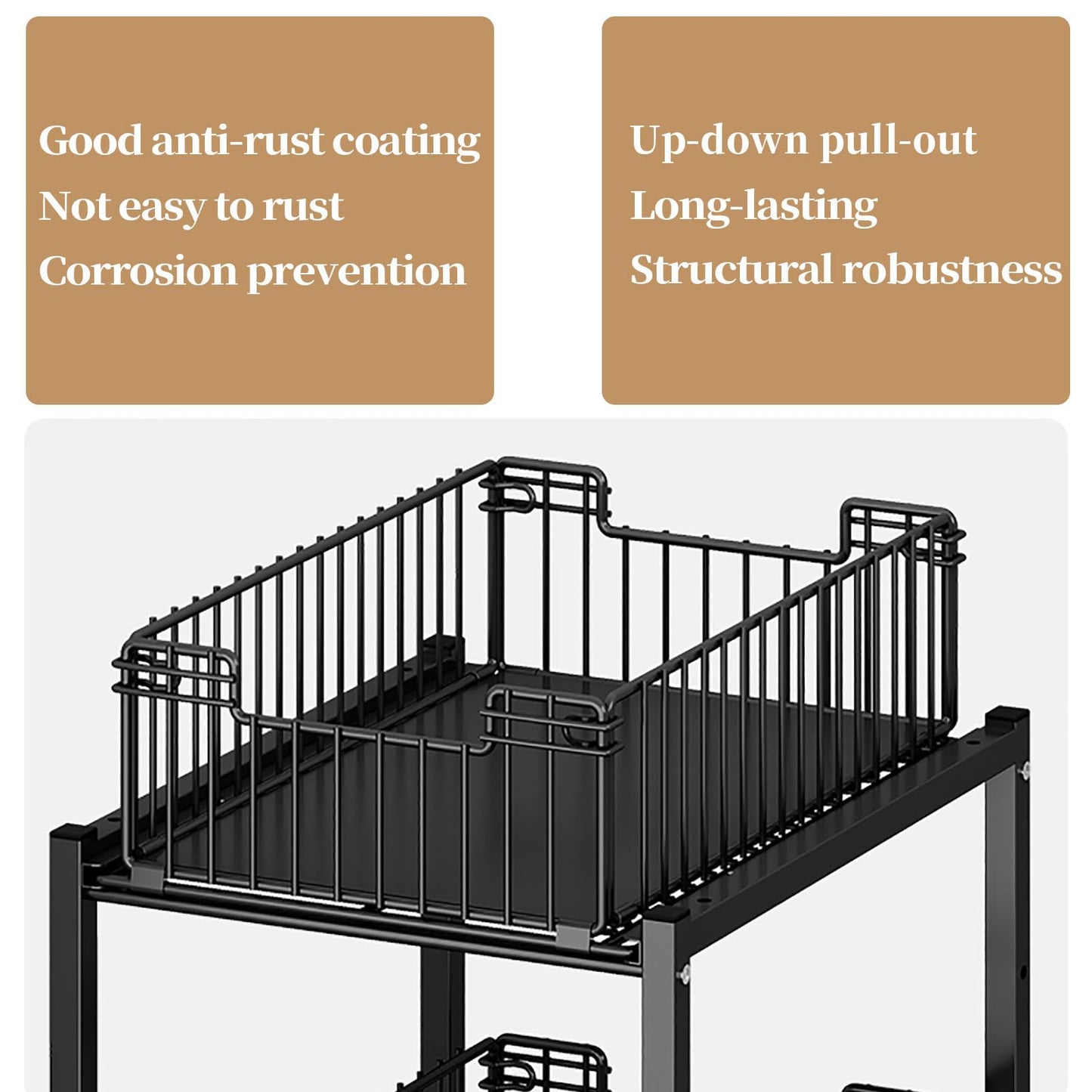 Under Sink Organizer, 2-Tier Pull Out Cabinet Organizer, Kitchen Bathroom Organizer and Storage, Spice Rack for Kitchen, Multi-use Sliding Drawers Shelves, Pack of 2