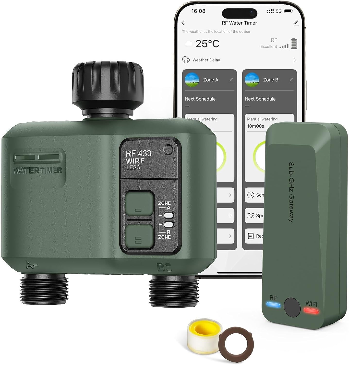 WiFi Water Timer - Smart Sprinkler Controller with 984ft RF Range | 2 Zones, APP/Voice Control, Rain Delay