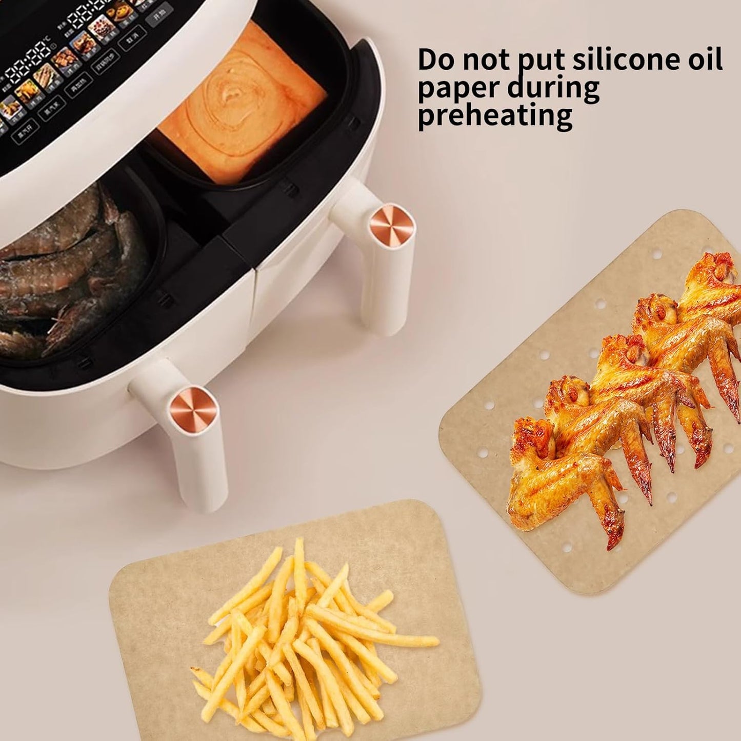 Skiennix Air Fryer Liners - 200 Disposable Non-Stick Parchment Sheets for Ninja Dual Foodi | Rectangular Design