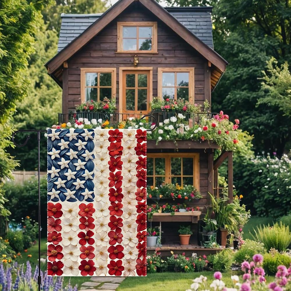 Patriotic Garden Flag by Memorial Day - Double-Sided Burlap Decoration for 4th of July | 12x18 Inch