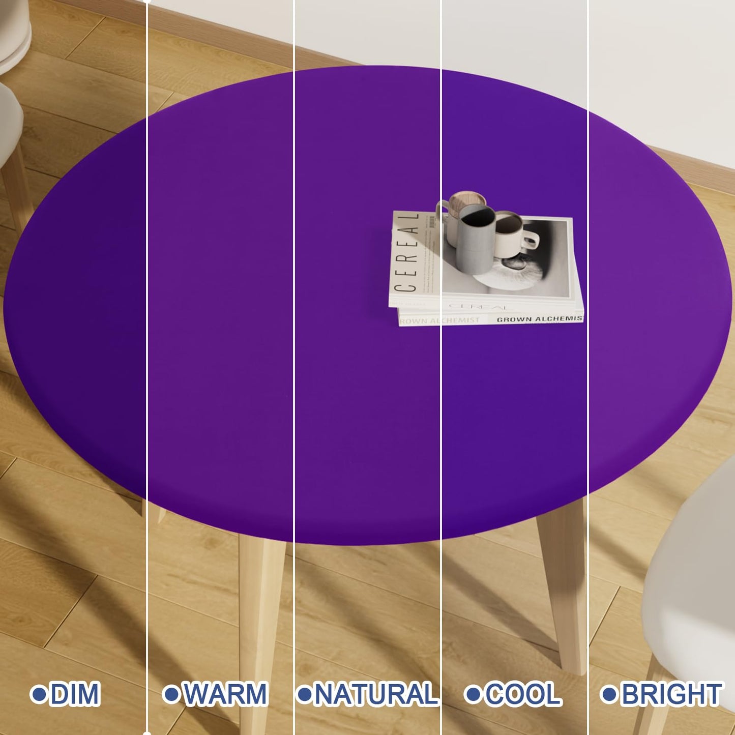 Moosfor Round Spandex Tablecloth, Elastic Fitted Waterproof Tablecloths for 57"-68" Tables, Stretch Washable Picnic Table Cover for Camping, Dining, Indoor and Outdoor, Purple