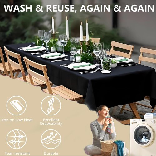 ITWMTTO Black Tablecloths Rectangular 10-Pack, 60x102 Inch Table Cloths for 6 Foot Rectangle Tables, Heavy-Duty Polyester Fabric - Stain Resistant Reusable & Washable