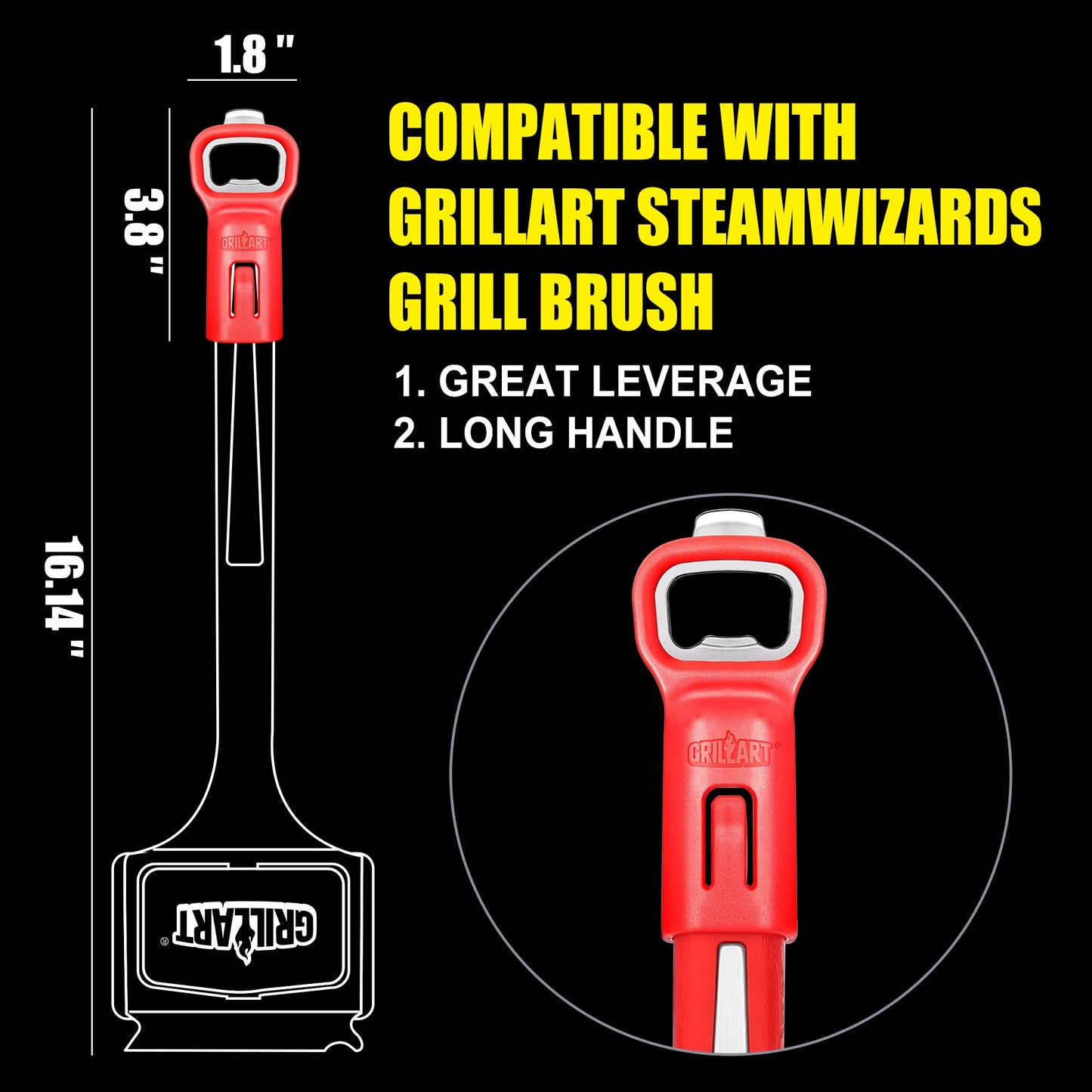 GRILLART Grill Brush Bristle Free, BBQ Accessory Bottle Opener, Heavy-Duty Mounts to Grill Brush Handle for Convenient Opening While Grilling – Ideal for BBQ Enthusiasts (Opener Only), Red