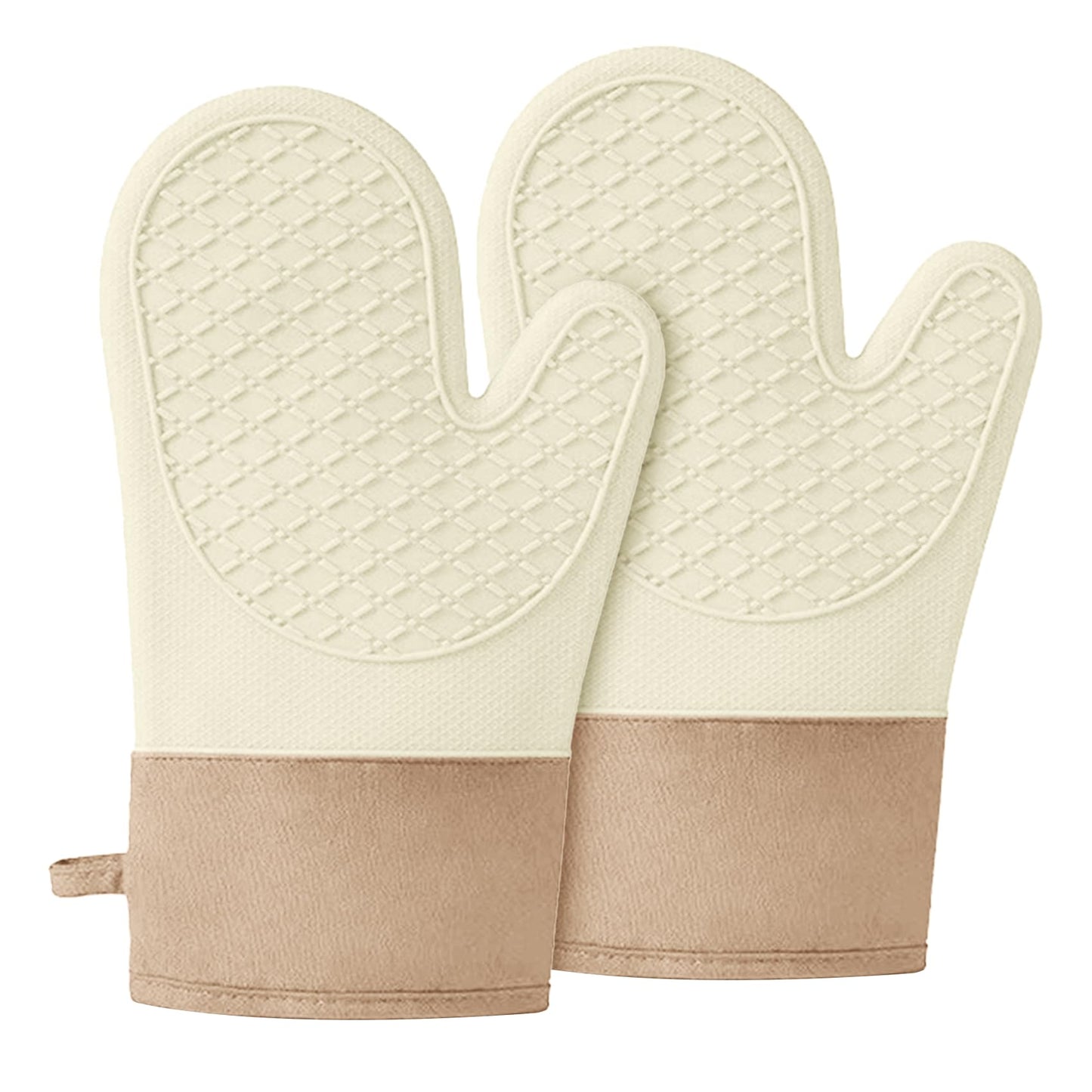 Silicone Oven Mitts，Heat Resistant up to 500°F, Oven Gloves with Soft Lining, Non-Slip Kitchen Essentials, Kitchen Gadgets, Apartment Essentials, Great Gift for Cooking (beige-1pair)
