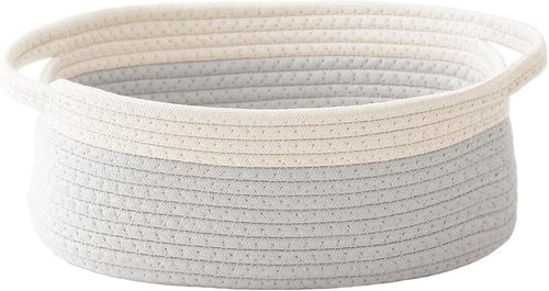 JMvicyroam Woven Storage Basket - Small Rope Organizer with Handles for Shelves & Closets | White & Grey