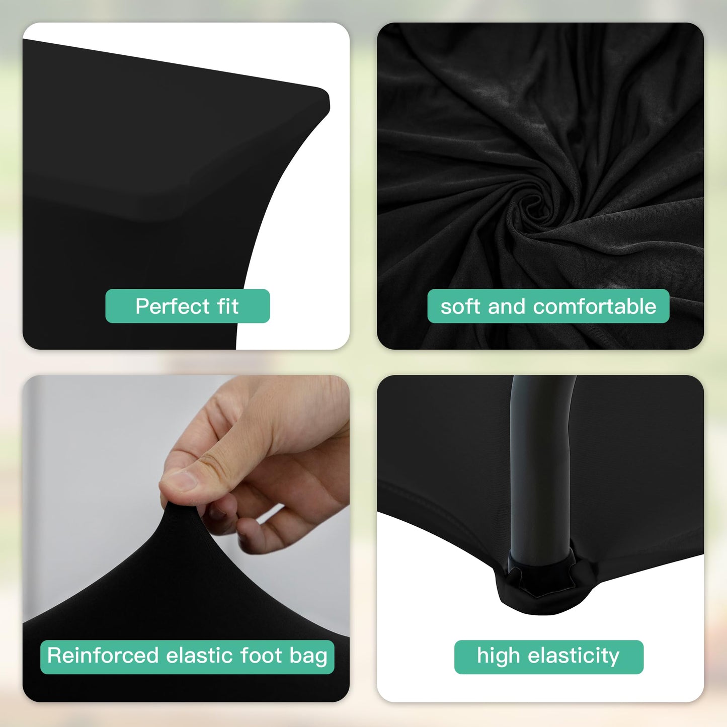 MRGSDL 6FT Table Cloth for Rectangular Fitted Events Stretch Black Table Covers Washable Spandex Tablecloth Protector for Party, Wedding, Cocktail, Banquet, Festival