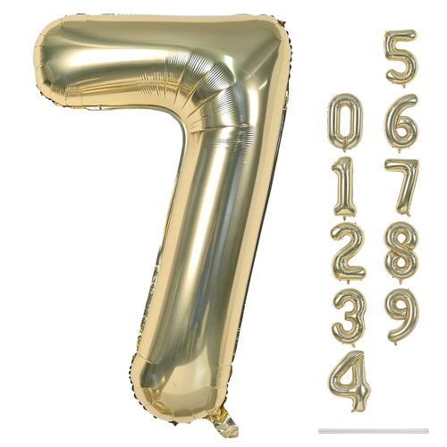 40'' Champagne Gold Number 7 Balloon, Self Inflating Foil Number Balloons Set 0-9, Light Gold Digital 7 Helium Balloon for Girls Boys 7th Birthday Graduation Party Decorations Anniversary Supplies