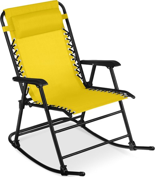 Best Choice Products Outdoor Zero Gravity Rocking Chair - Folding Reclining Patio Lounge with Adjustable Pillow | Sunflower Yellow