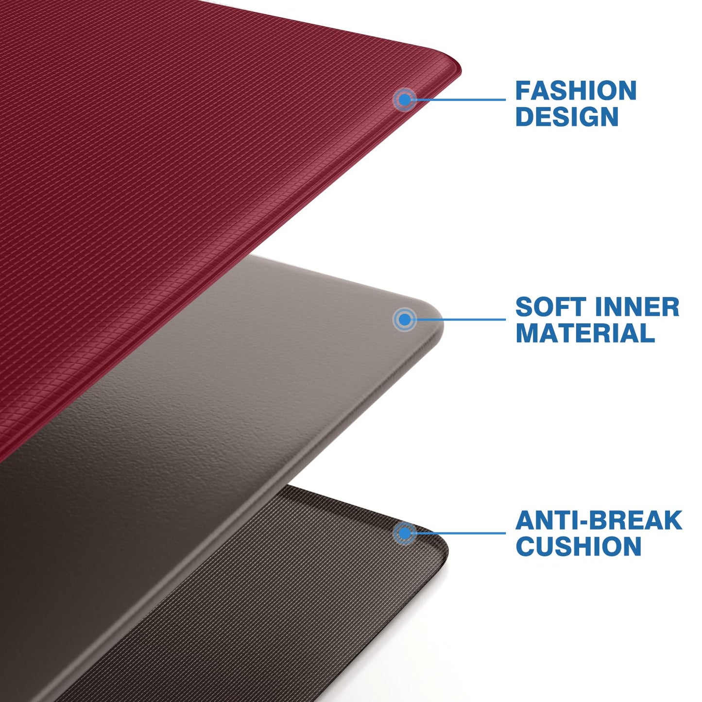 StepRite Kitchen Mats, 2PCS Kitchen Rugs, Cushioned Anti Fatigue Kitchen Mats for Floor, Non-Slip Standing Desk Mat, Waterproof Kitchen Rug Set for Kitchen, Floor, Office, 17.3"x30"+17.3"x59", Red