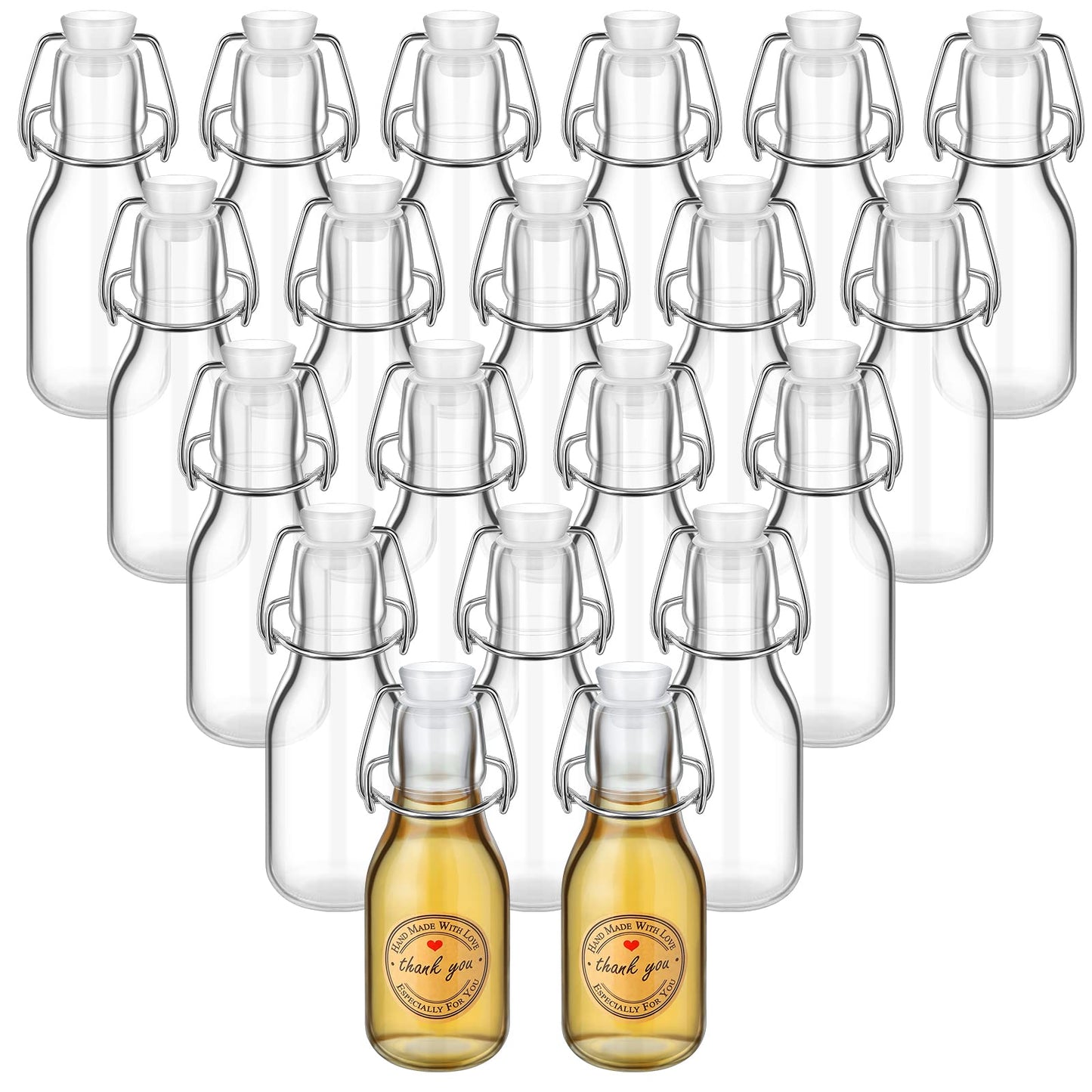 Queekay 20 Pack Mini Glass Bottles with Swing Top Lids, Airtight Flip Top Bottles for Vanilla Extract, Homemade Gifts, Party Favors(Cear,4 oz)