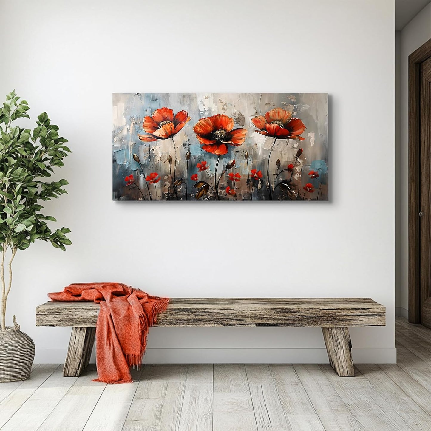 **SERIMINO Large Floral Botanical Canvas Wall Art - Vibrant Red Flowers for Living Room & Home Decor | 20" x 40"**