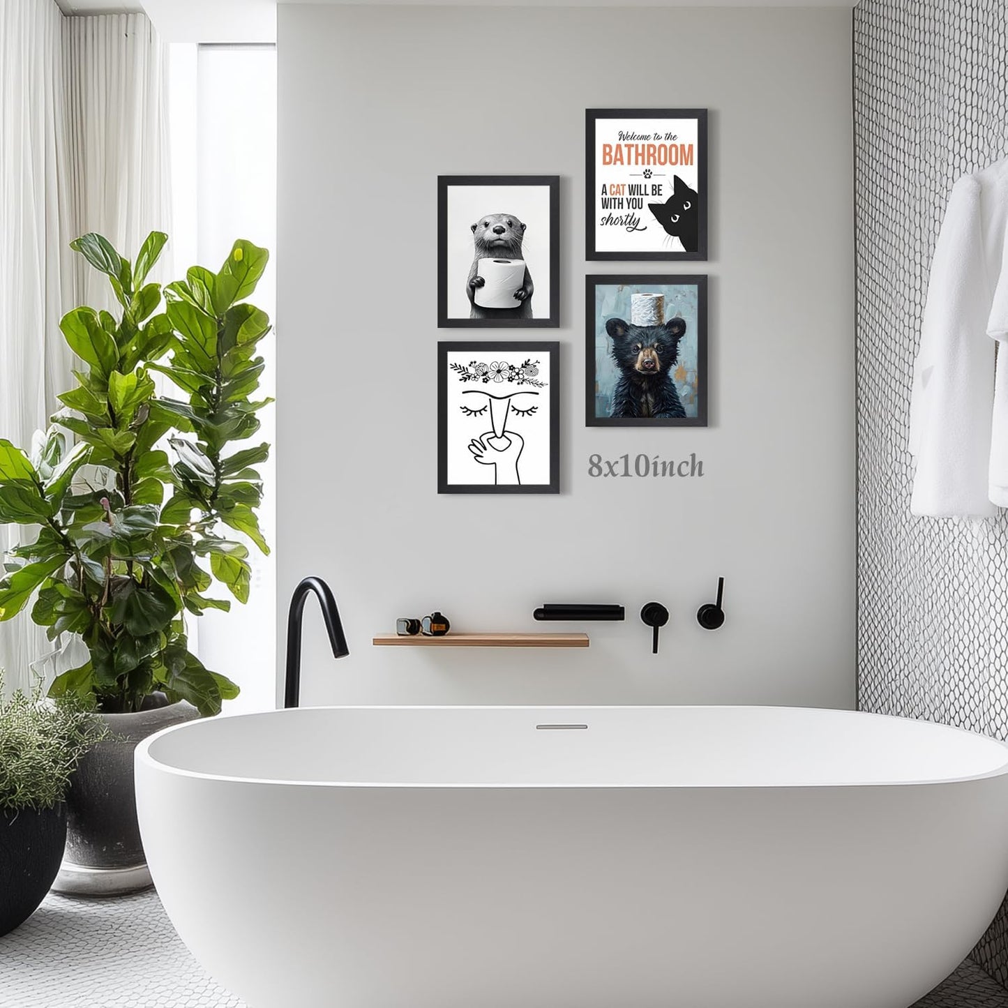 LLEEMPI Cat Quote Bathroom Wall Art - "Welcome to the Bathroom" Canvas Print | Cute Minimalist Decor 8x10 Inch
