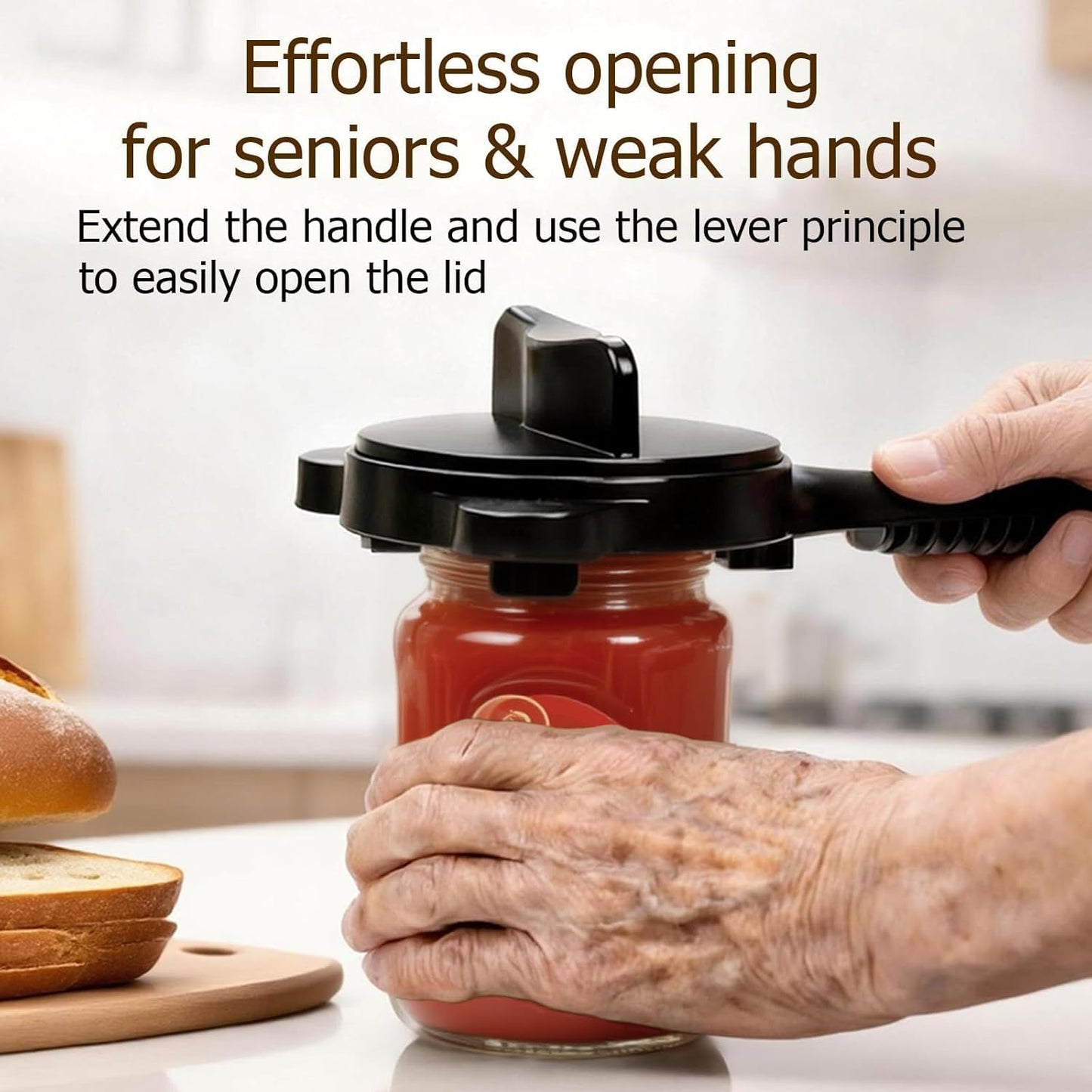 Skiennix 4-in-1 Jar Opener - Adjustable Kitchen Tool for Seniors | Easy Grip Design (Black)