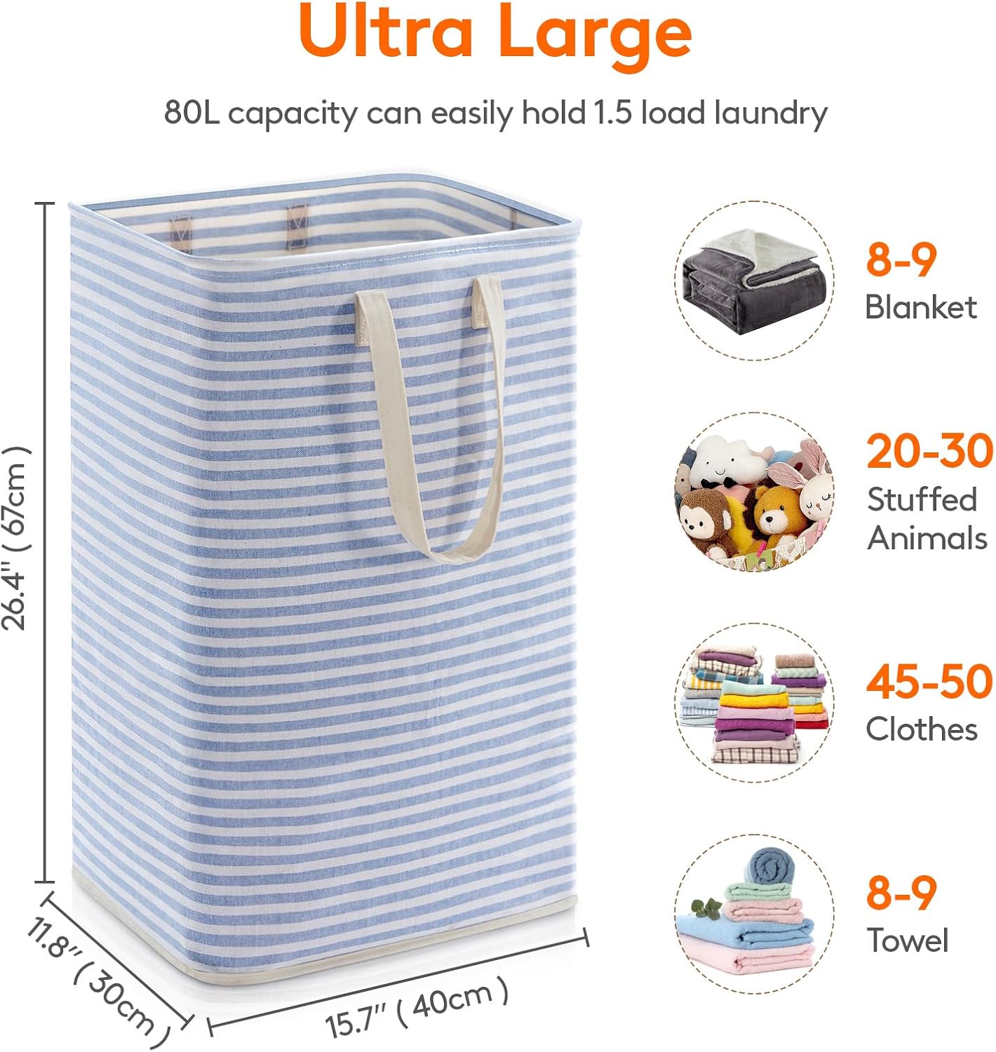 Lifewit 80L Collapsible Laundry Basket - Waterproof Hamper with Reinforced Handles | Blue Design