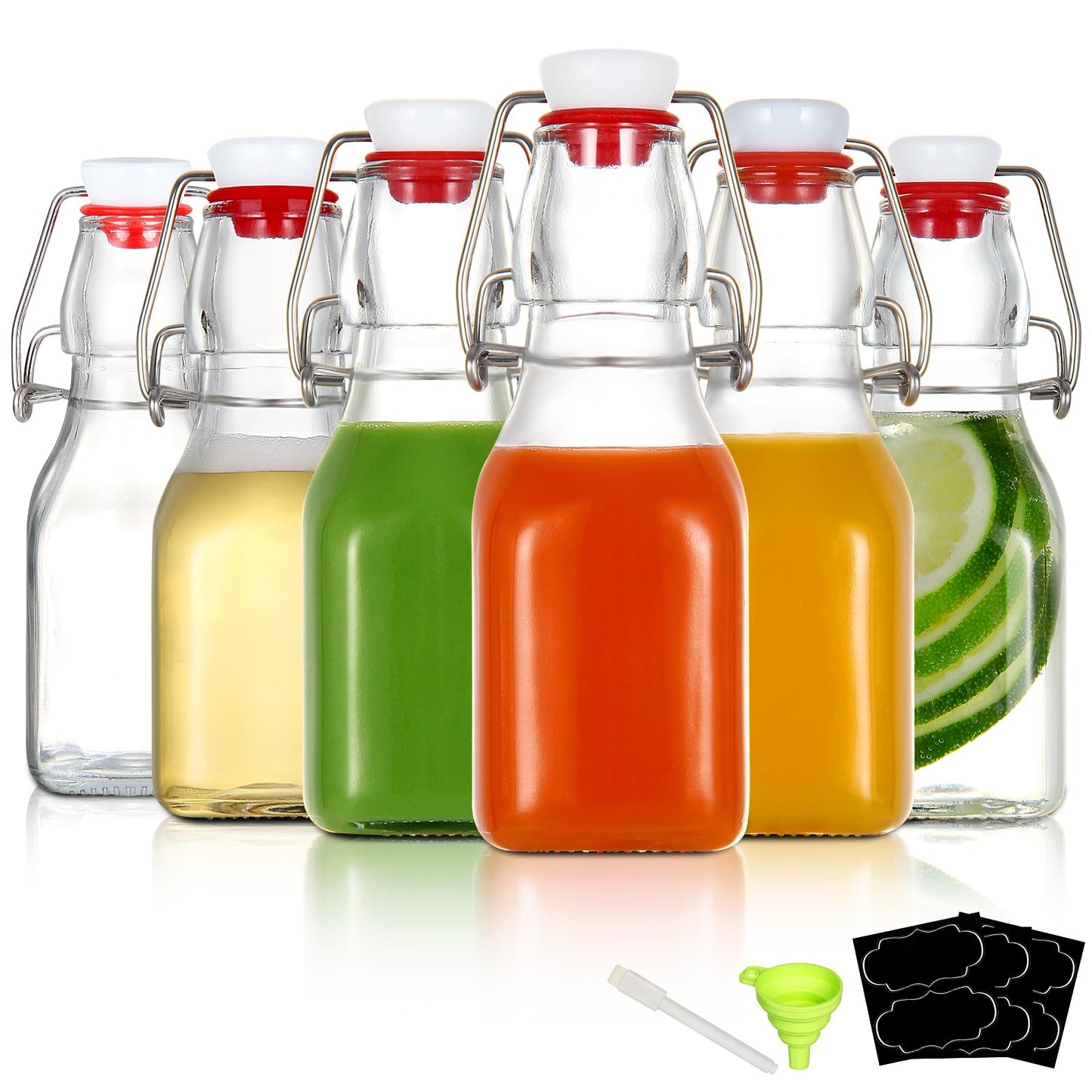 YEBODA 4oz Swing Top Glass Bottles,Small Flip Top Glass bottles with airtight Caps for Home Brewing,Kombucha,2nd Fermentation,Kefir,Beverages,Soda,Oils,Vinegar,Limoncello,Vanilla extract 6 Pack