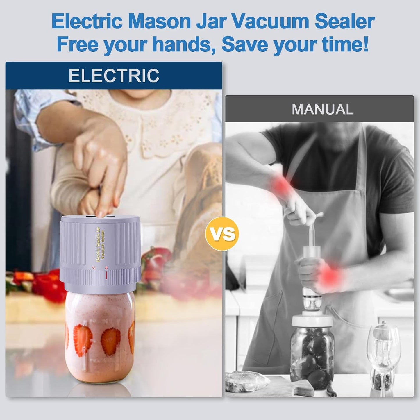 LOVE MOMENT Electric Mason Jar Vacuum Sealer Kit - Perfect for Wide & Regular Mouth Jars | Purple