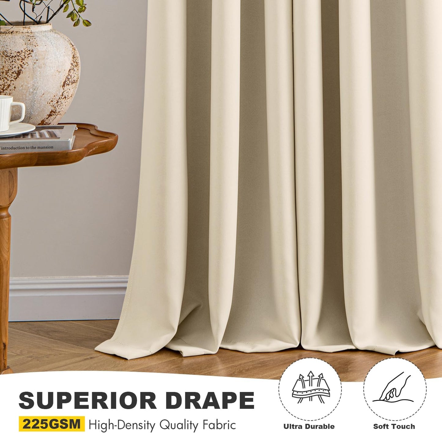 MIULEE Blackout Curtains - Cream Beige Thermal Insulated Drapes | 84-Inch Long, 2 Panels, Noise Reduction