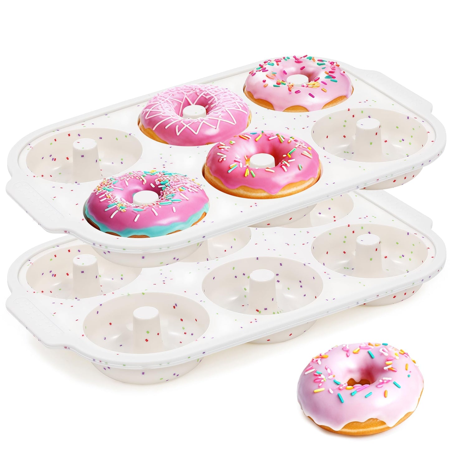 KASHME 2 Pcs Silicone Donut Pan for Baking with Metal Reinforced Frame Nonstick 6 Cavity Donut Molds Doughnut Tray 3.25 Inch Large Bagel Molds(Cream)
