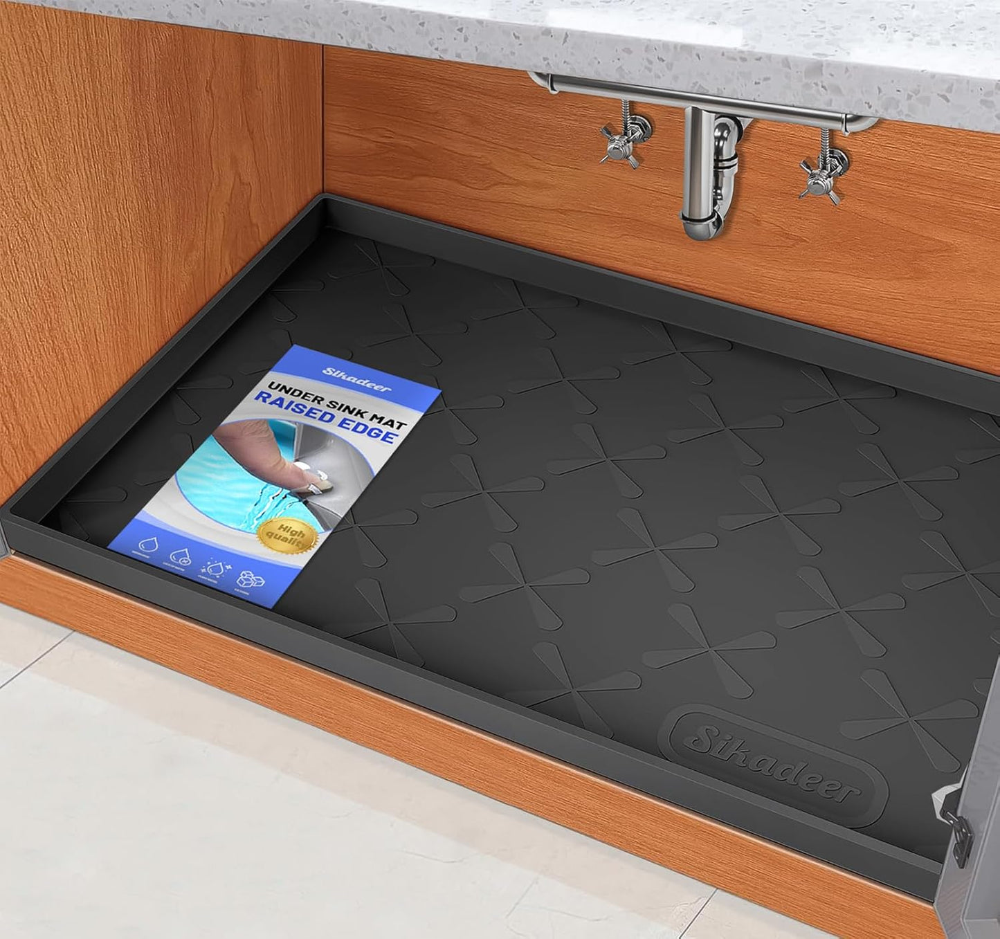 SIKADEER Silicone Under Sink Mat - Waterproof Cabinet Protector | 34" x 22" | Ideal for Pet Feeding & Home Organization