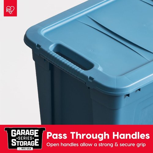 IRIS USA 31 Gallon Eco-Friendly Storage Totes - Heavy Duty, Easy-Grip Handles, 4 Pack | Durable Navy Bins with Lids