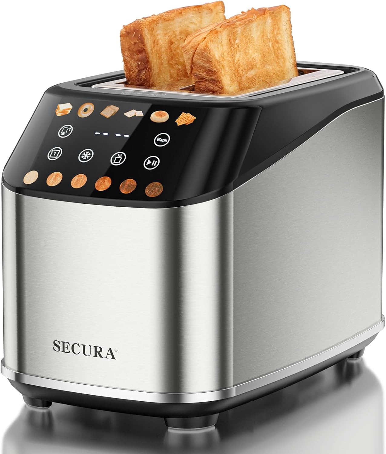 Secura 2 Slice Toaster - Fully Automatic Digital Stainless Steel Design | 6 Browning Levels & Keep Warm Function