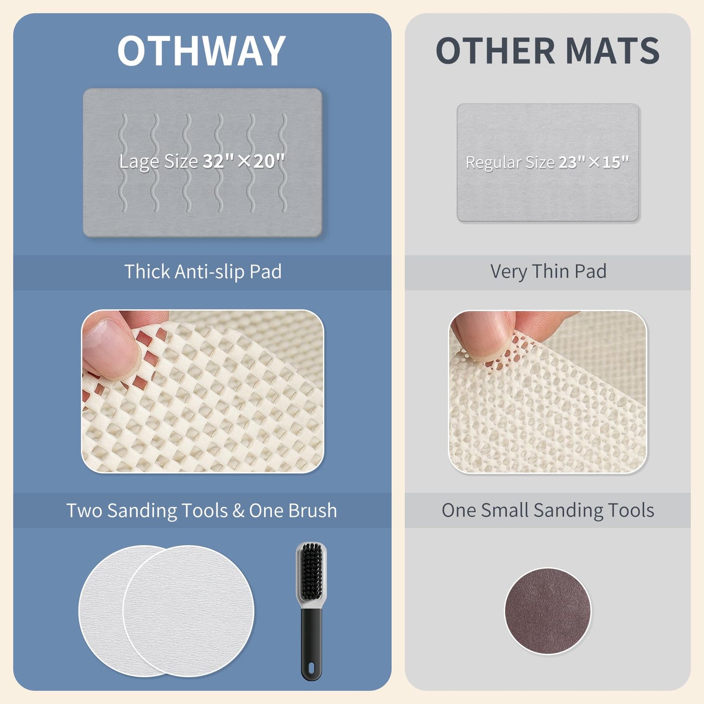 OTHWAY 32"x 20" Stone Bath Mat Large, Diatomaceous Earth Bath Mat for Bathroom Quick Drying Absorbing, Long Non-Slip Diatomite Hard Stone Shower Mat Instant Dry(Light Grey)