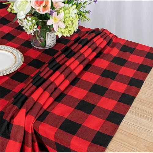 Tablecloth for Coffee Table, 100% Cotton, Black and Red Tablecloth Buffalo Checkered Table Cover 55in x 37in