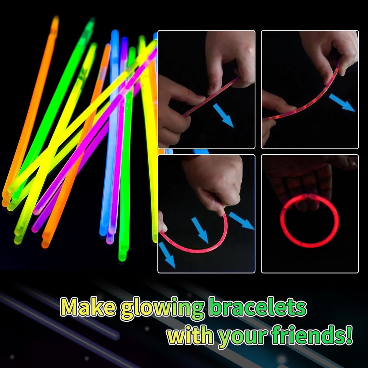 Skiennix 200-Pack 8'' Glow Sticks - Neon Yellow Light-Up Party Favors with Connectors for Birthdays & Holidays