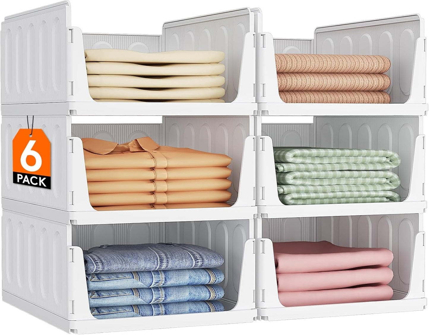 Lifewit 6-Pack Stackable Closet Organizers - Multifunctional Plastic Storage Bins for Clothes | 32 cm/12.6 inch