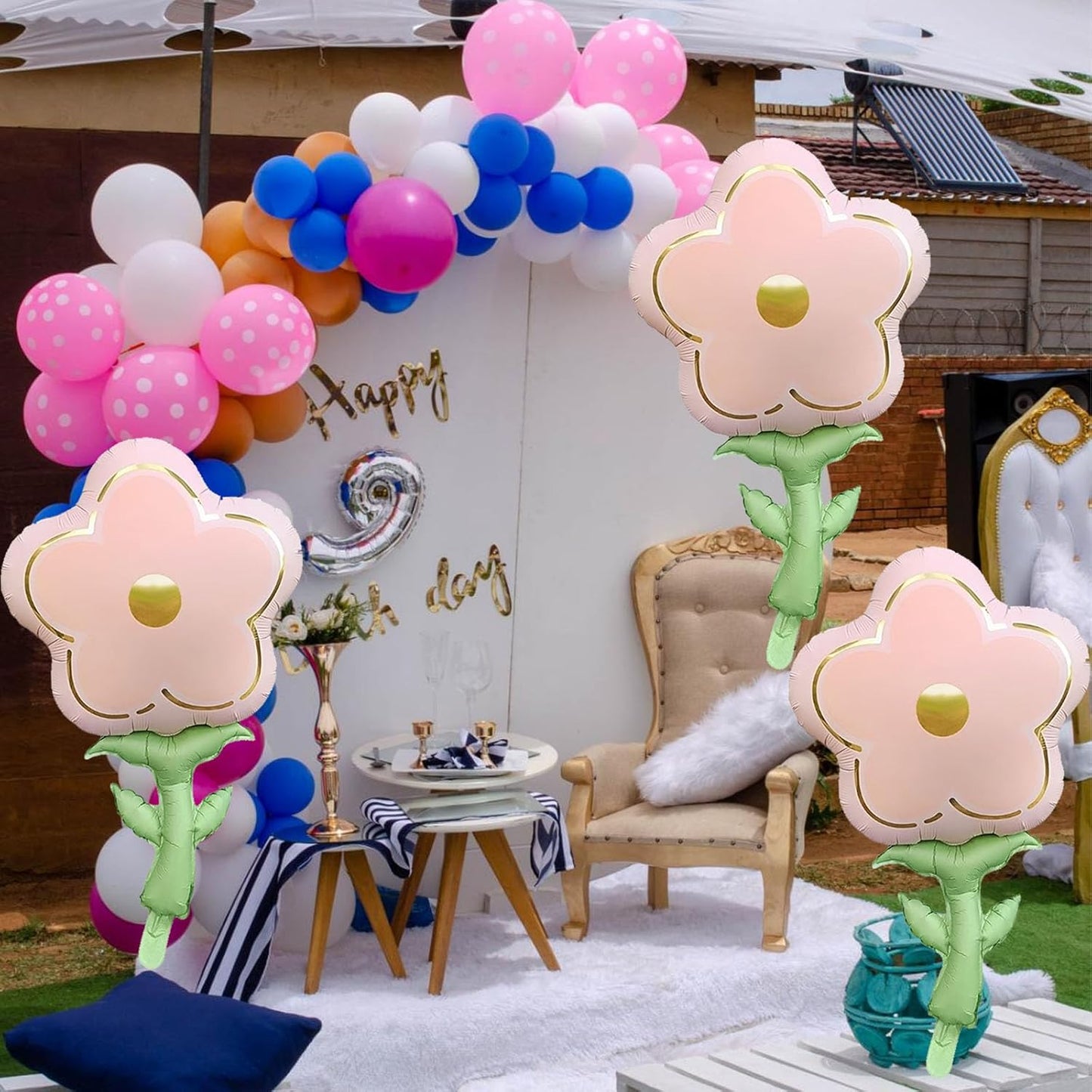 Skiennix Large Flower Shaped Foil Balloons - Pink Daisy Party Decorations | 4 Pcs Set for Birthdays & Showers